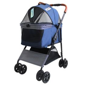 Portable Pet Stroller Cat Trolley, Dog Travel Cart Pram Shockproof Pet Detachable Strolling Cart, Puppy Pushchair Four-Wheeled, One Click Quick Foldin