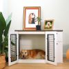 Furniture style dog cage, wooden dog cage, double door dog cage, side cabinet dog cage, Dog crate - as Pic